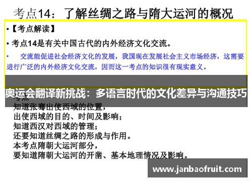 奥运会翻译新挑战:多语言时代的文化差异与沟通技巧 奥运会翻译新挑战:多语言时代的文化差异与沟通技巧